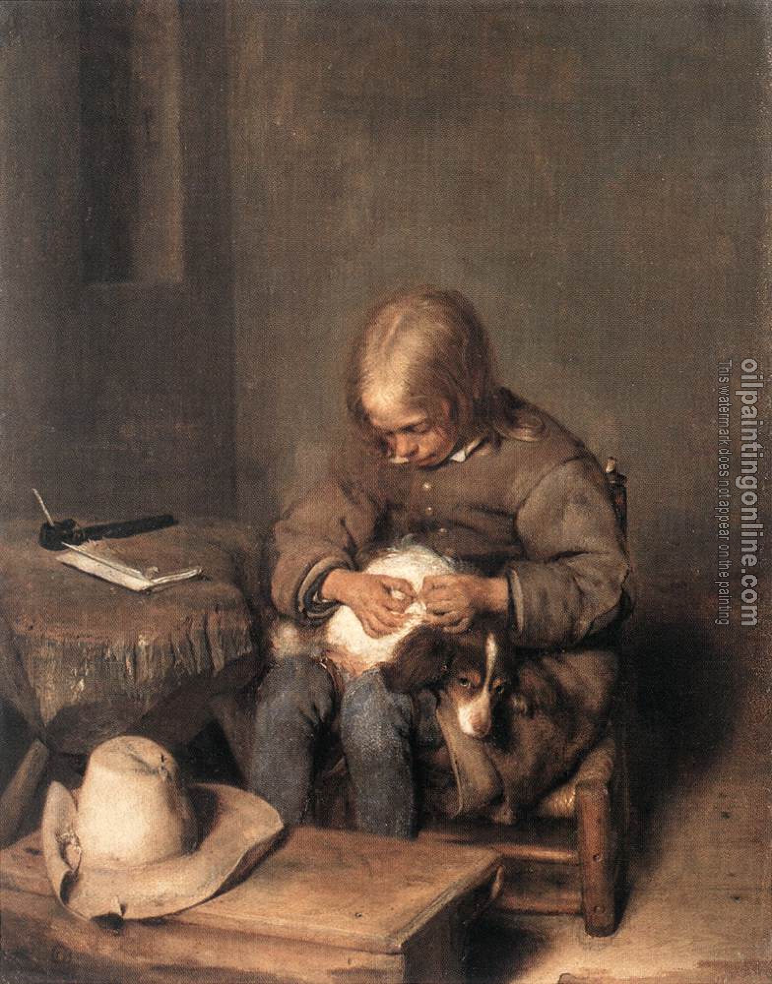 Borch, Gerard Ter - Boy Riding His Dog Of Fleas